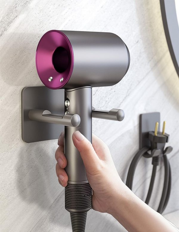 Soporte de Pared Compatible con Secador Dyson Supersonic™ – Aluminio con Espacio para 3 Boquillas y Enrollacables